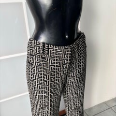 Balmain Paris Trousers in Black and White Monogram Knit - Iconic, Flare