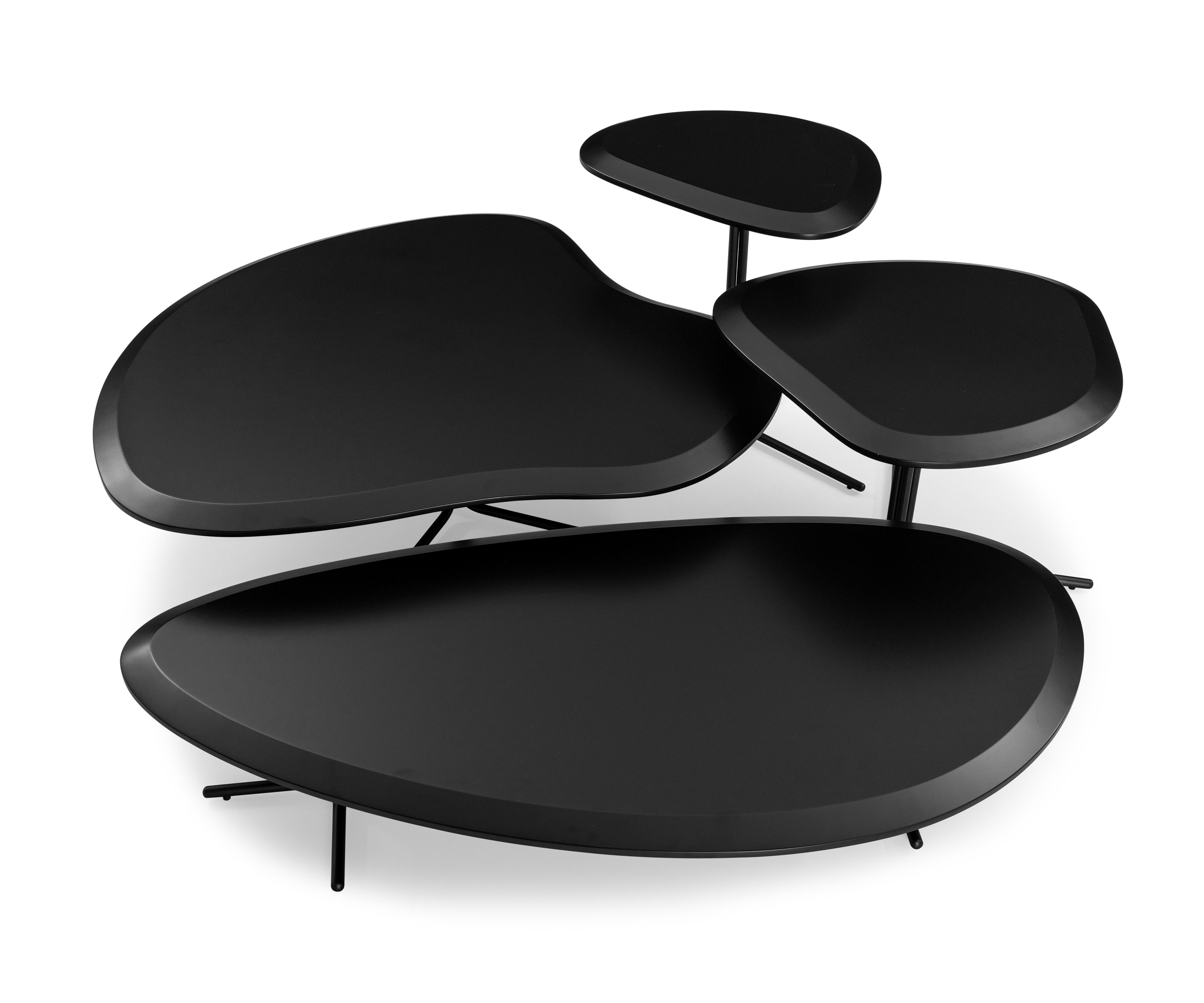 Contemporary Pante Coffee Table in Black Wood Finish and Black Legs 20'' For Sale