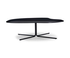 Black Wood Coffee Table with Black Metal Base and 39-Inch Top, Pantê Collection