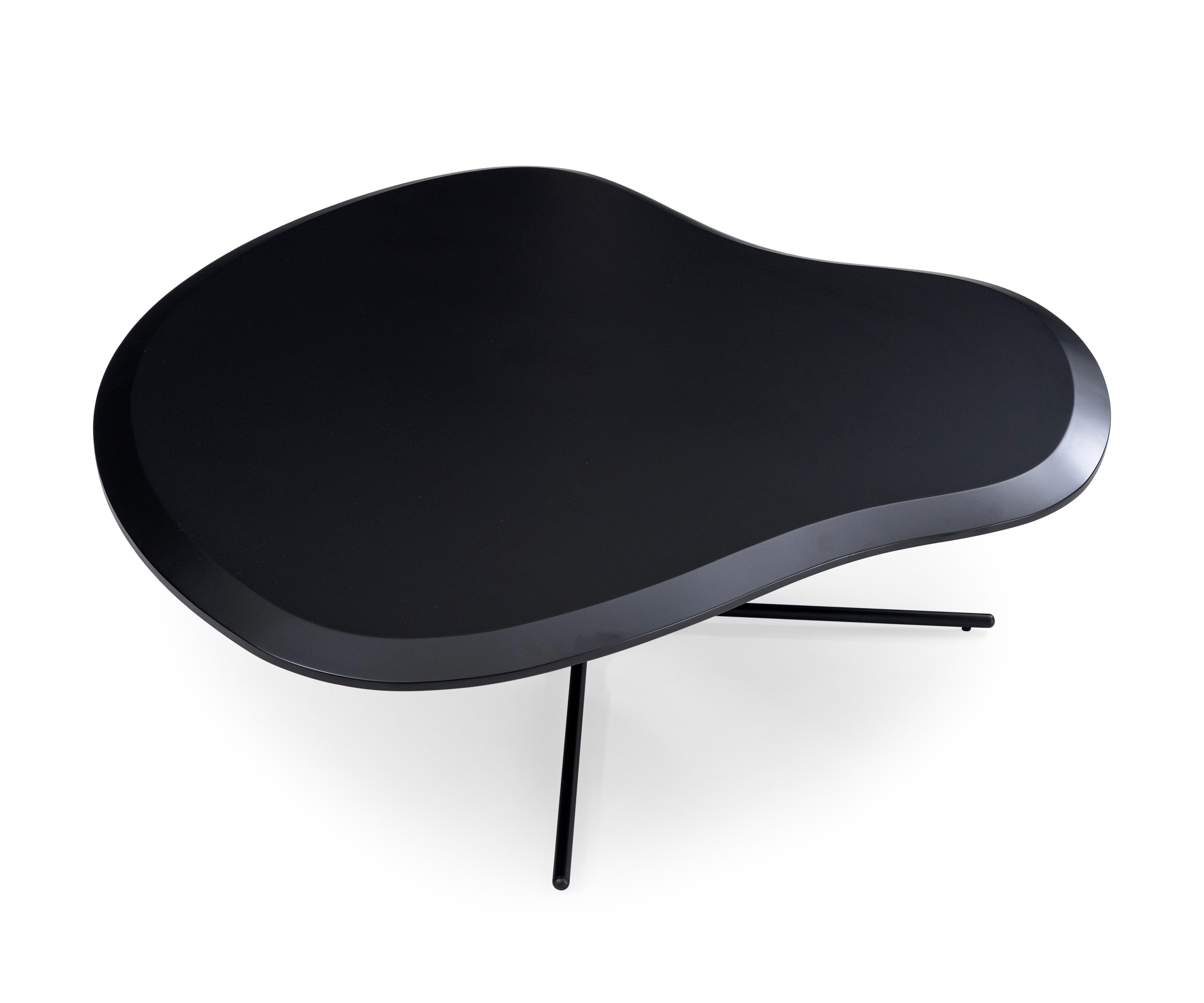 Brazilian Pante Coffee Table in Black Wood Finish and Black Legs 39'' For Sale