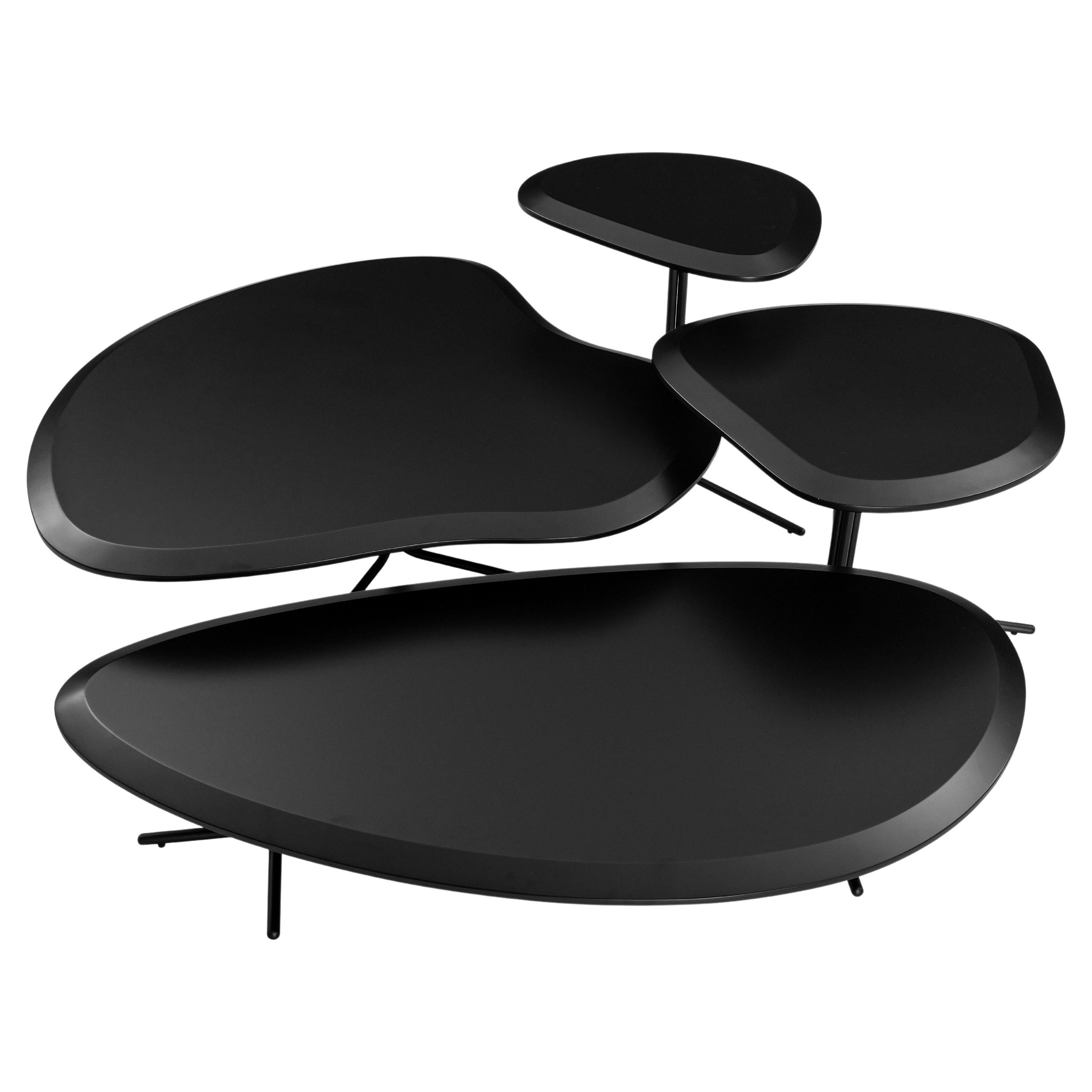 Pante Coffee Table in Black Wood Finish and Black Legs, Set of 4 For Sale