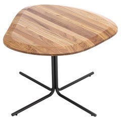 Tavolino con piano in teak da 24 pollici e base nera, design organico - Pantê Line