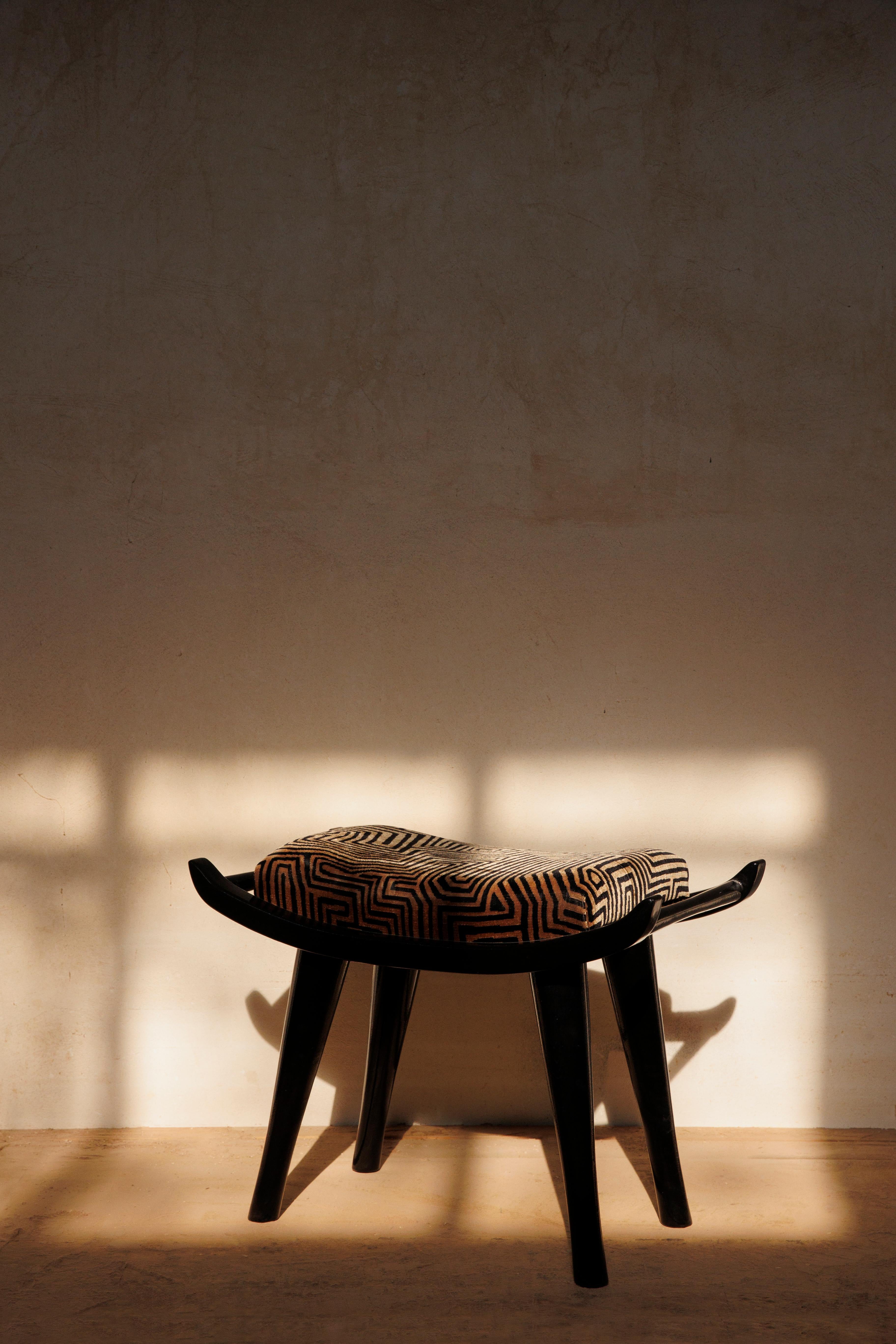 Persian Pantera Lacquered Stool with Dedar Upholstery by VandaVee For Sale