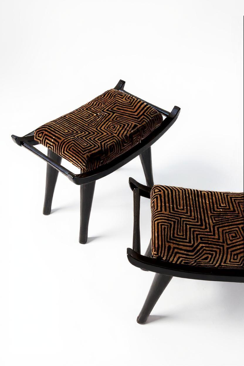 Fabric Pantera Lacquered Stool with Dedar Upholstery by VandaVee For Sale