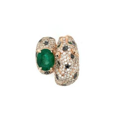 Panther 14K Rose Gold, Black and White Diamond and Emerald Panther Ring