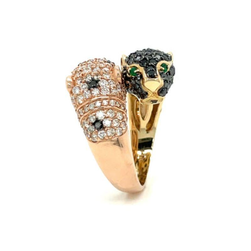 Panther 14K Yellow/Rose Gold, Diamond and Emerald Panther Ring In New Condition For Sale In Derby, NY