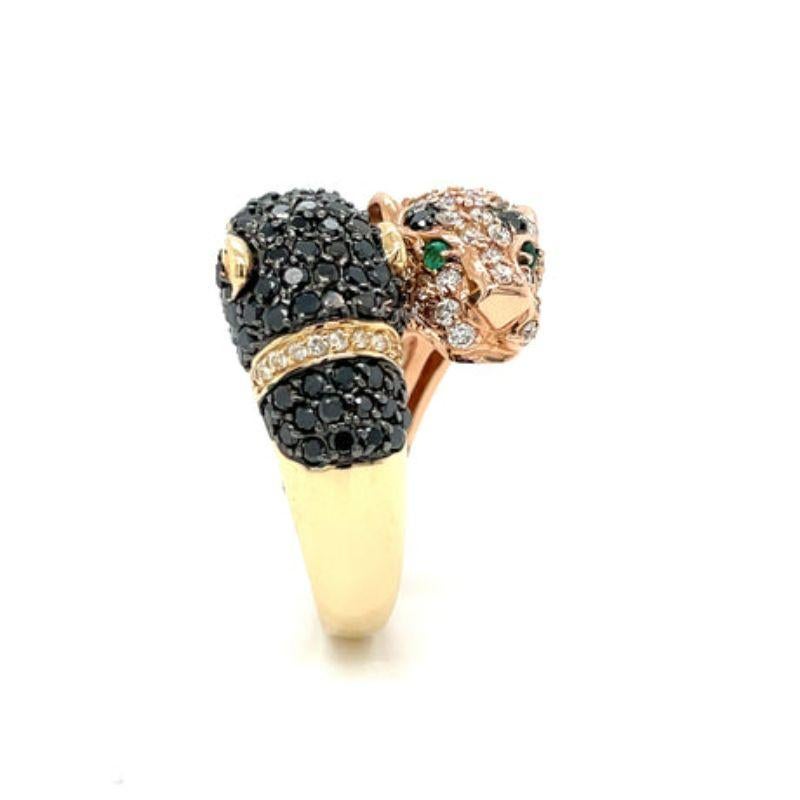 Panther 14K Yellow/Rose Gold, Diamond and Emerald Panther Ring For Sale 1