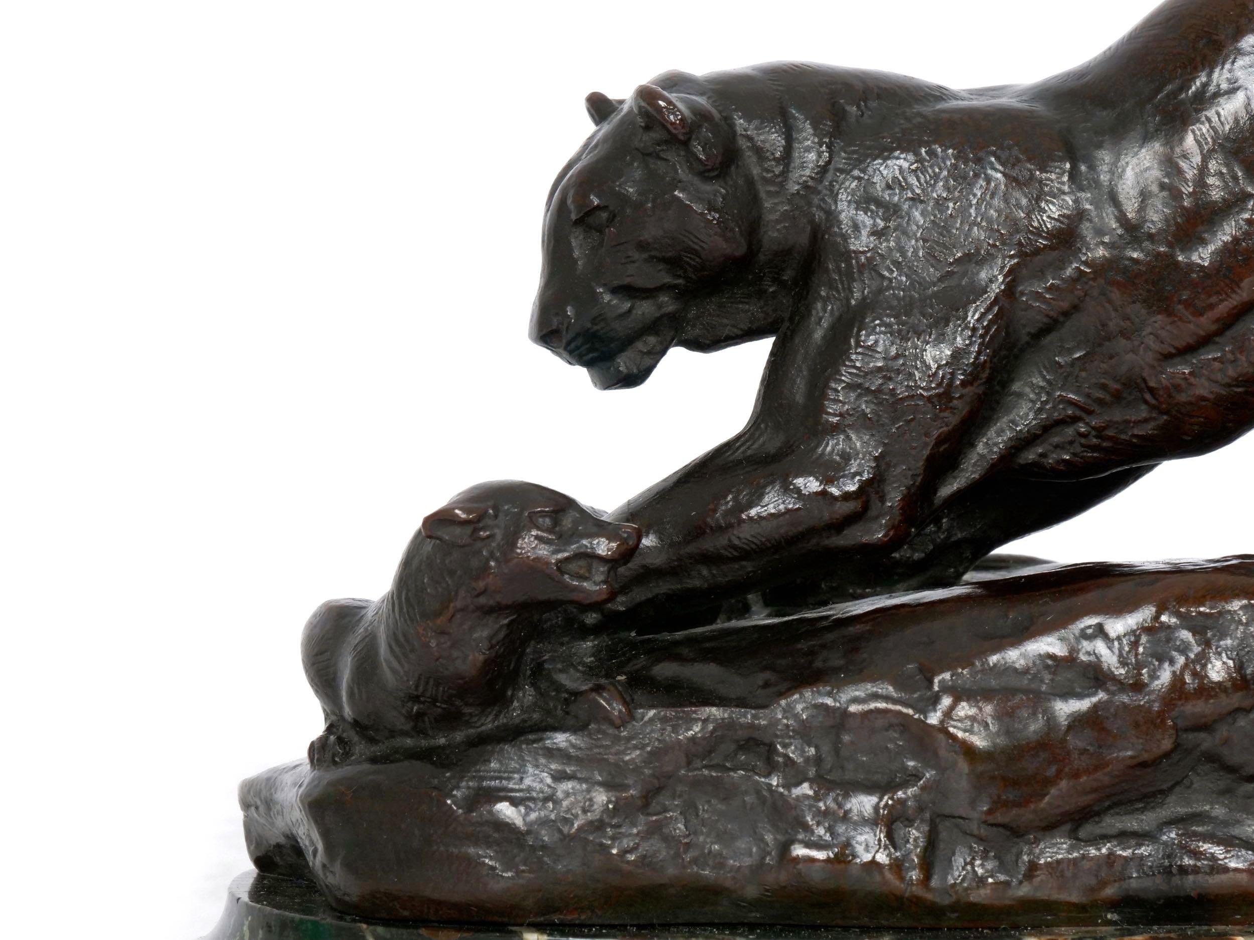 “Panther Attacking a Civet” French Antique Bronze Sculpture by Antoine L. Barye 6