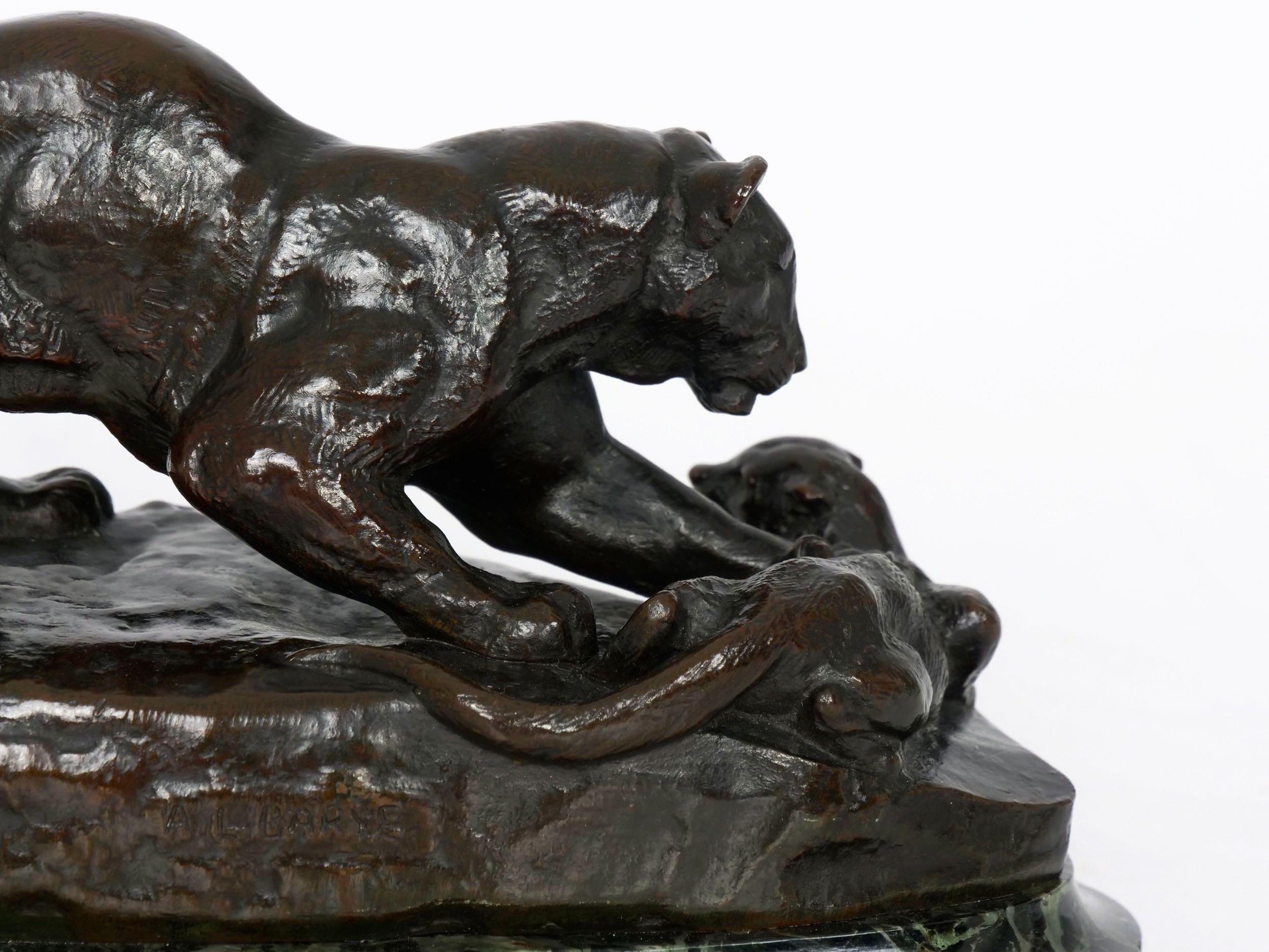 “Panther Attacking a Civet” French Antique Bronze Sculpture by Antoine L. Barye 12