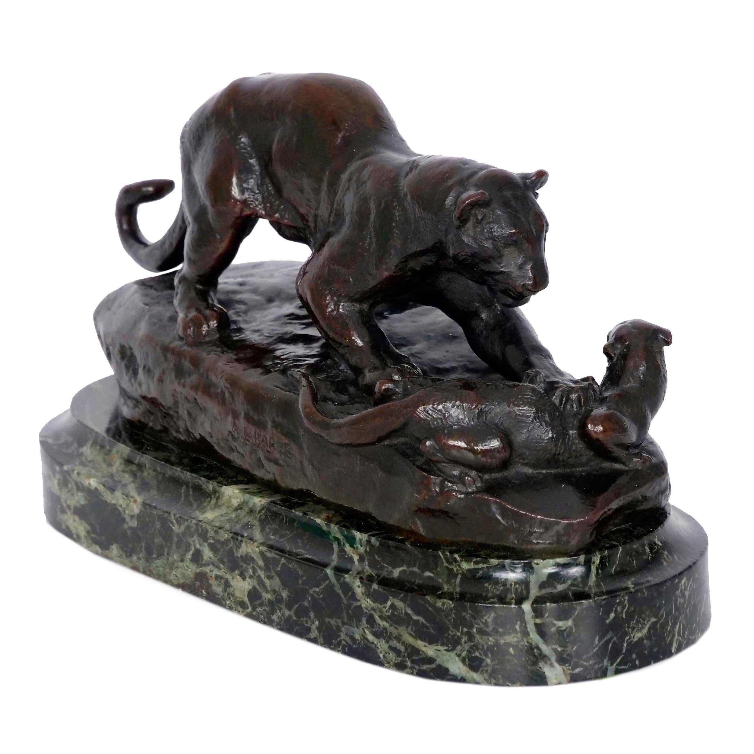 “Panther Attacking a Civet” French Antique Bronze Sculpture by Antoine L. Barye In Good Condition In Shippensburg, PA