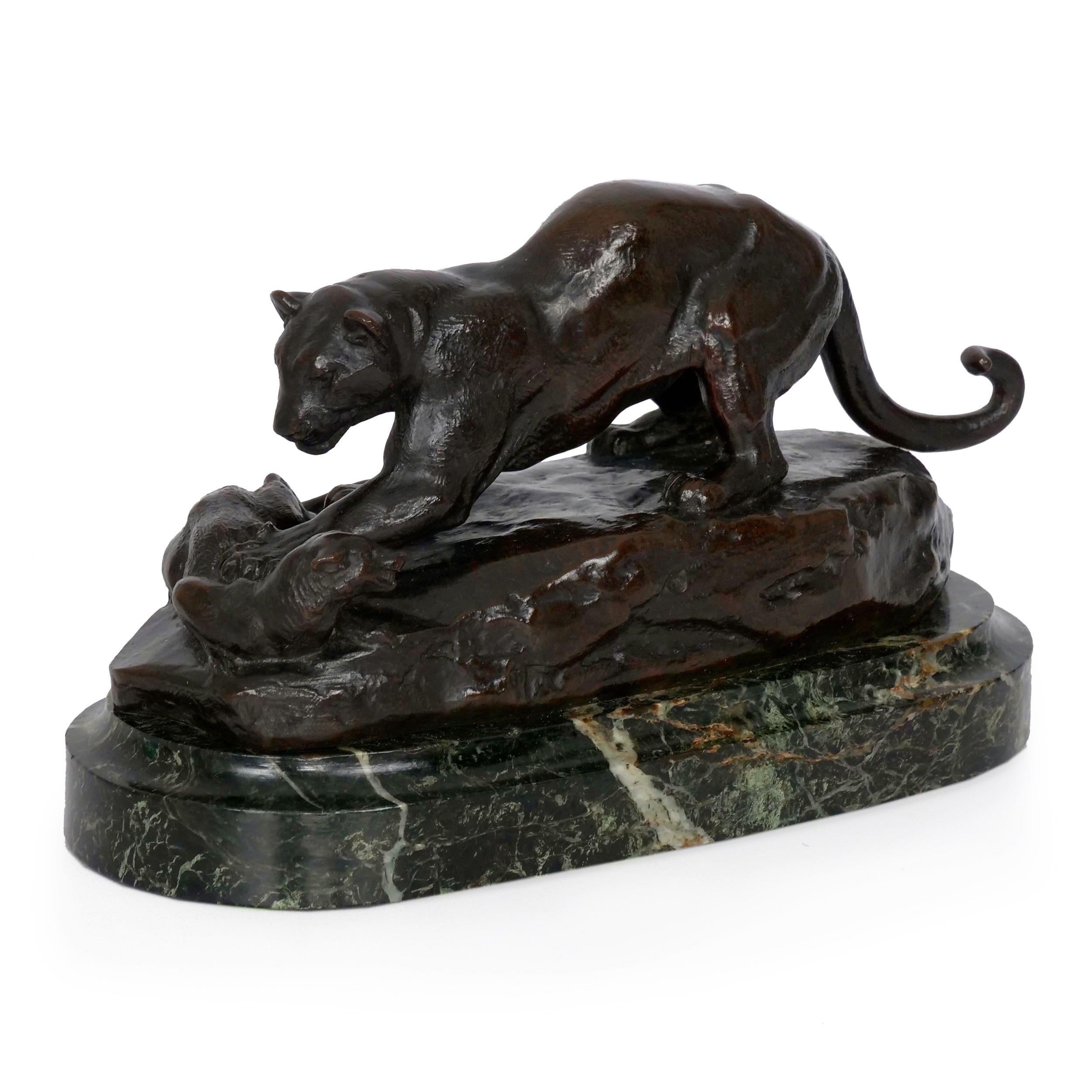 19th Century “Panther Attacking a Civet” French Antique Bronze Sculpture by Antoine L. Barye