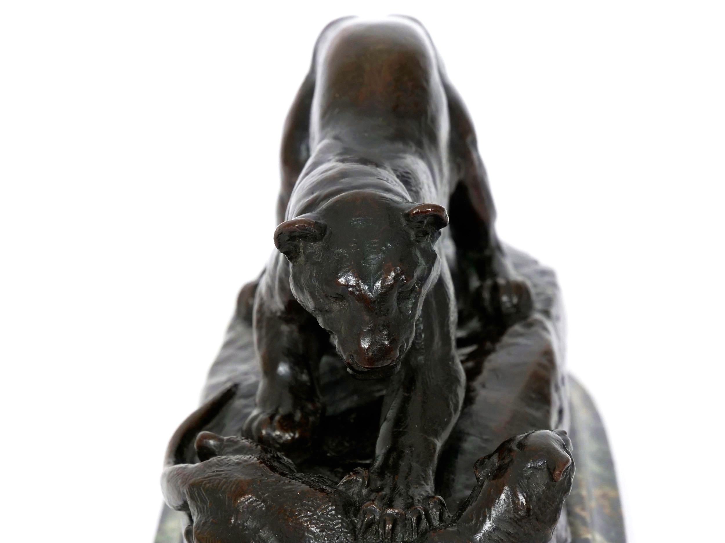 “Panther Attacking a Civet” French Antique Bronze Sculpture by Antoine L. Barye 3