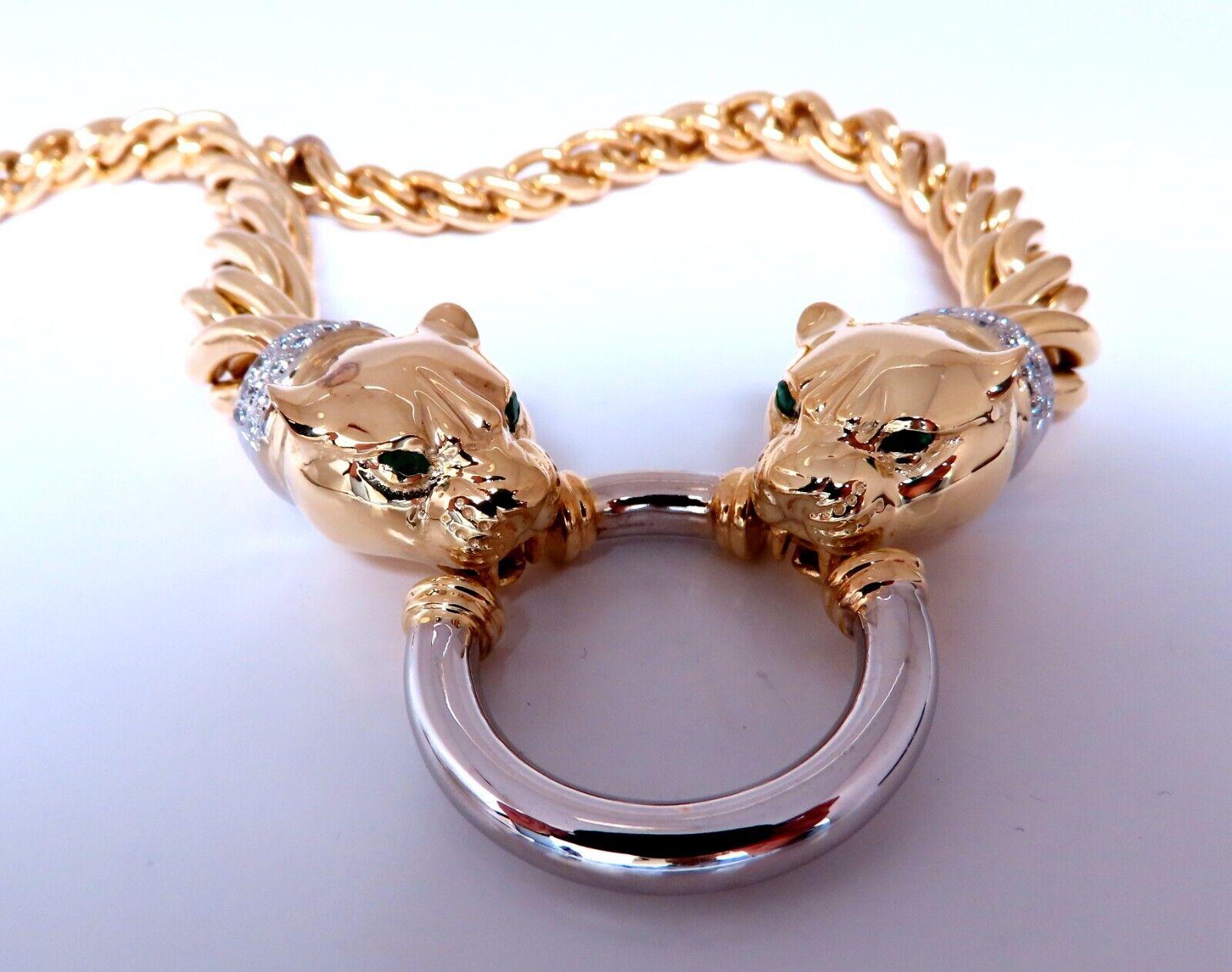 Round Cut Panther Biting Ring Necklace .90ct Natural Diamonds Choker Necklace 14 Karat