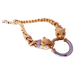 Panther Biting Ring Necklace .90ct Natural Diamonds Choker Necklace 14 Karat