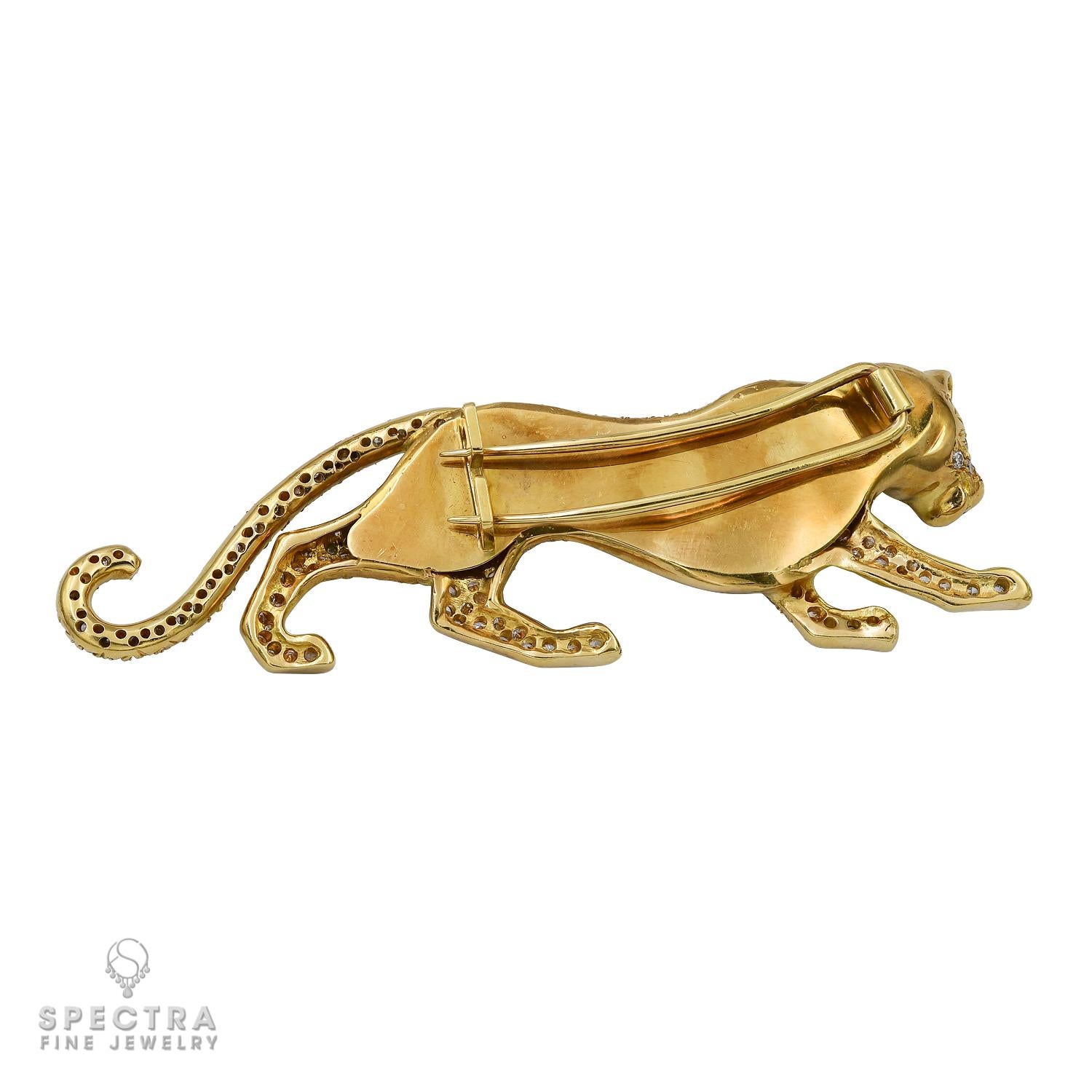 Round Cut Panther Brooch in 18kt Yellow Gold  For Sale