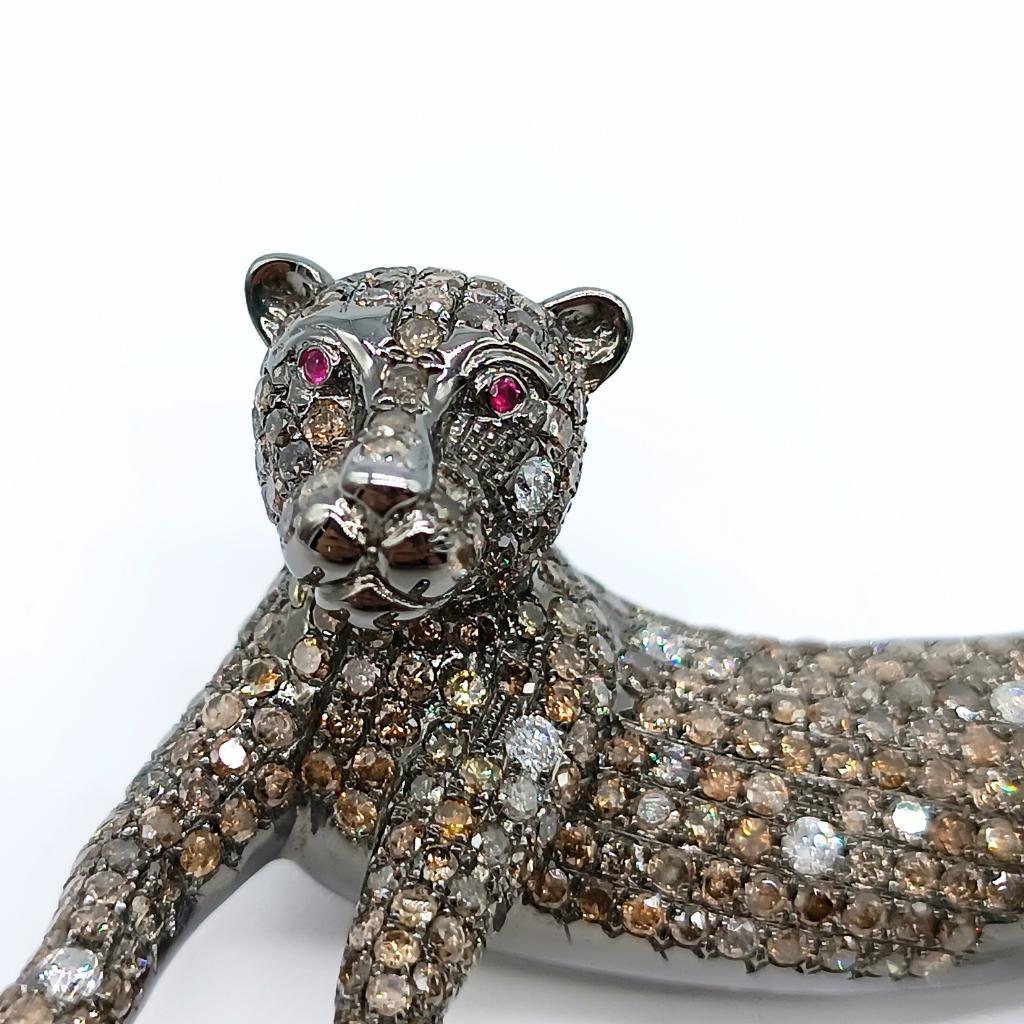 Women's or Men's Panther Brooch with Diamonds and Rubies For Sale