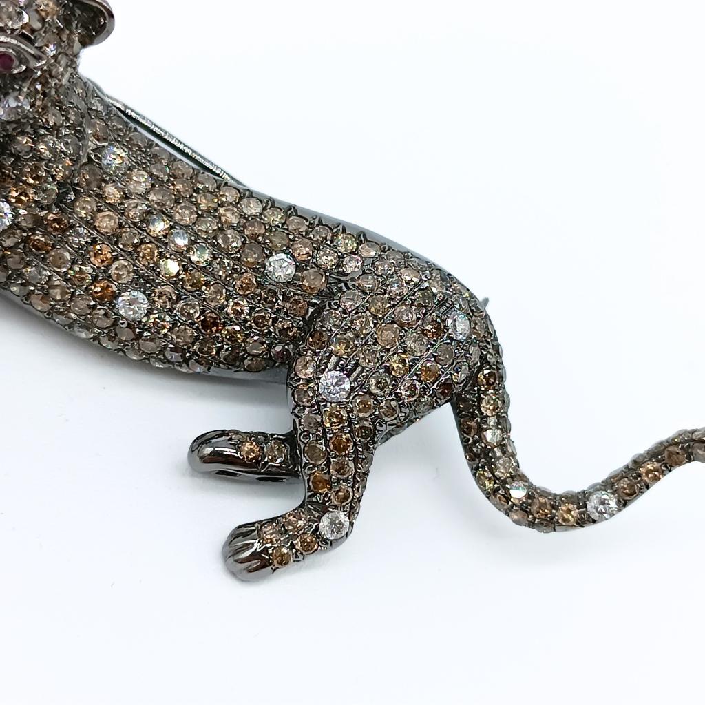 Panther Brooch with Diamonds and Rubies For Sale 1