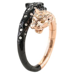 Bague bypass panthère en onyx noir et or rose 18 carats avec diamants 0,40 CTTW