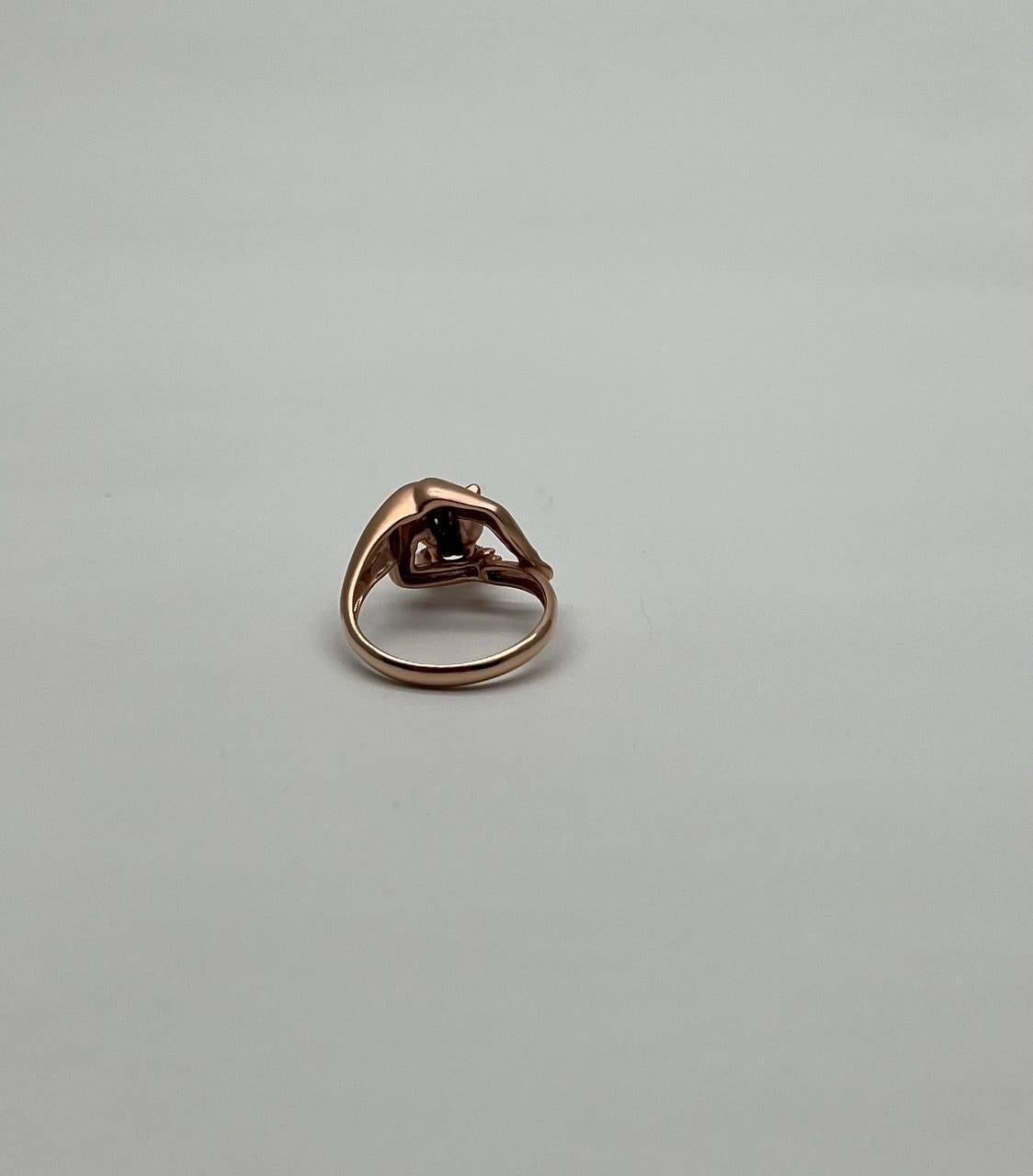 Mixed Cut Panther Cat Emerald Diamond Ring 14K Rose Gold Statement Ring For Sale