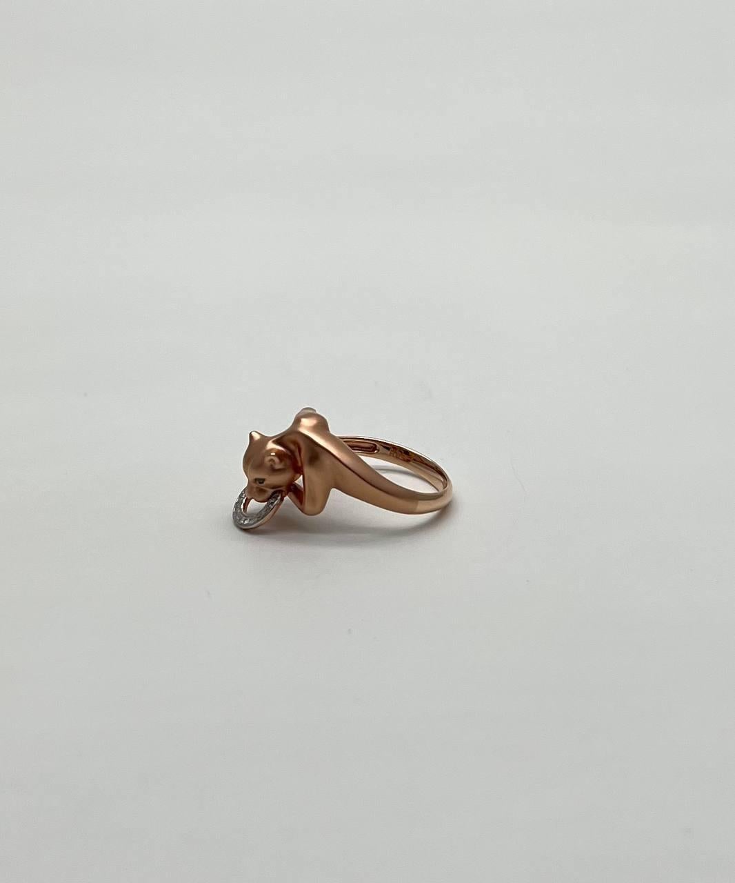 Women's Panther Cat Emerald Diamond Ring 14K Rose Gold Statement Ring For Sale