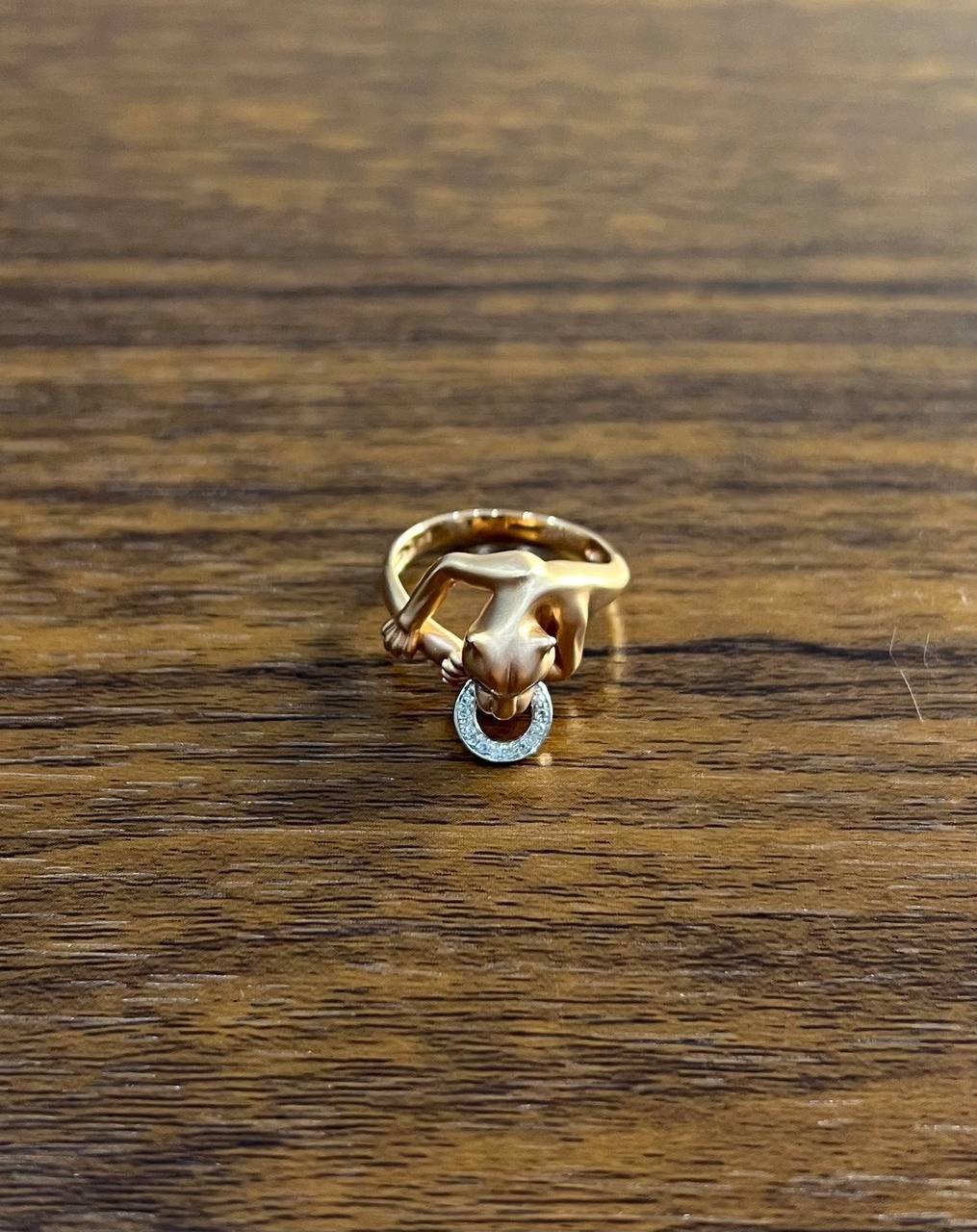 Panther Cat Emerald Diamond Ring 14K Rose Gold Statement Ring For Sale 1