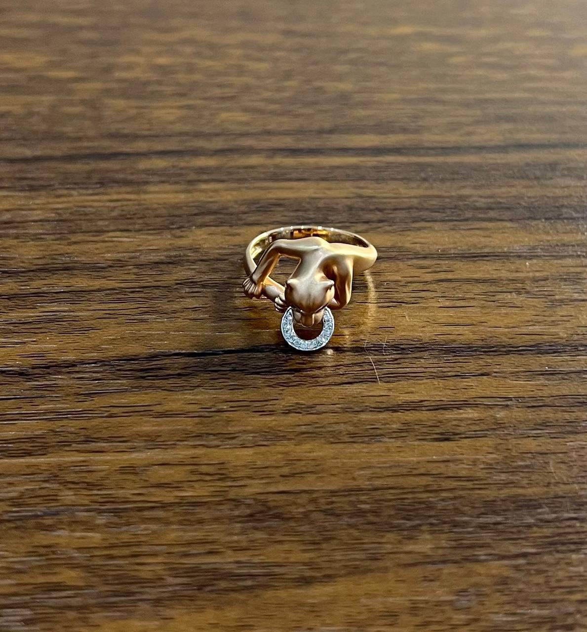 Panther Cat Emerald Diamond Ring 14K Rose Gold Statement Ring For Sale 3