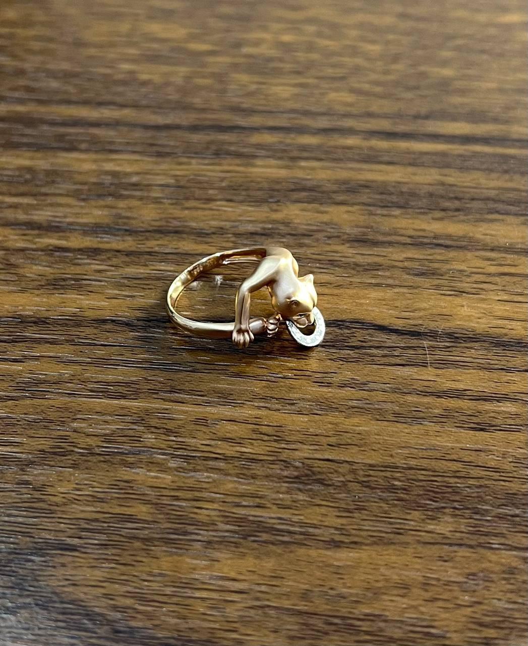 Panther Cat Emerald Diamond Ring 14K Rose Gold Statement Ring For Sale 4