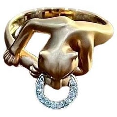 Bague fantaisie panthère en or rose 14 carats avec diamants et émeraude