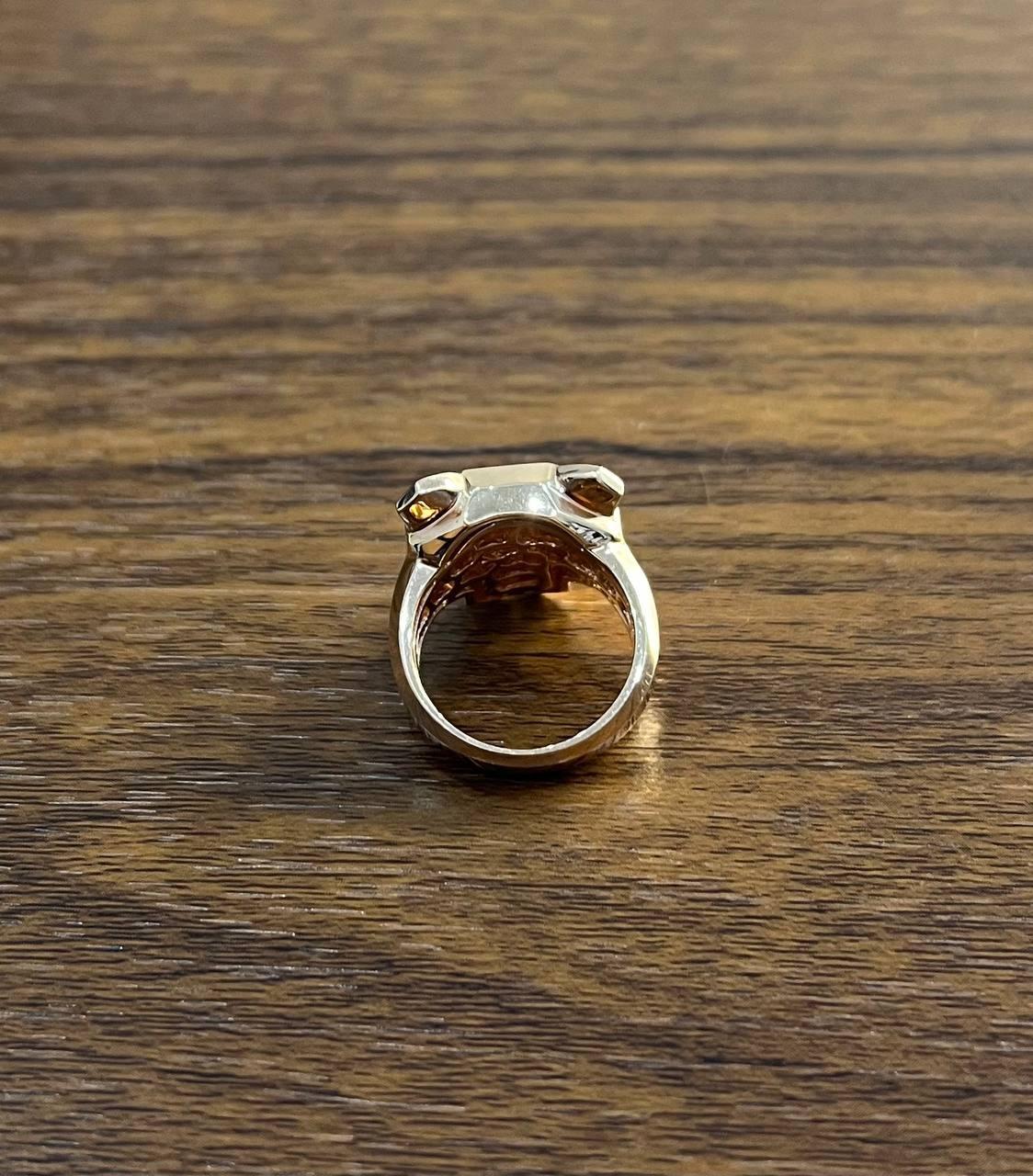 Panther Cat Emeralds Diamonds Head Face Ring 14K Rose Gold Statement Ring For Sale 5