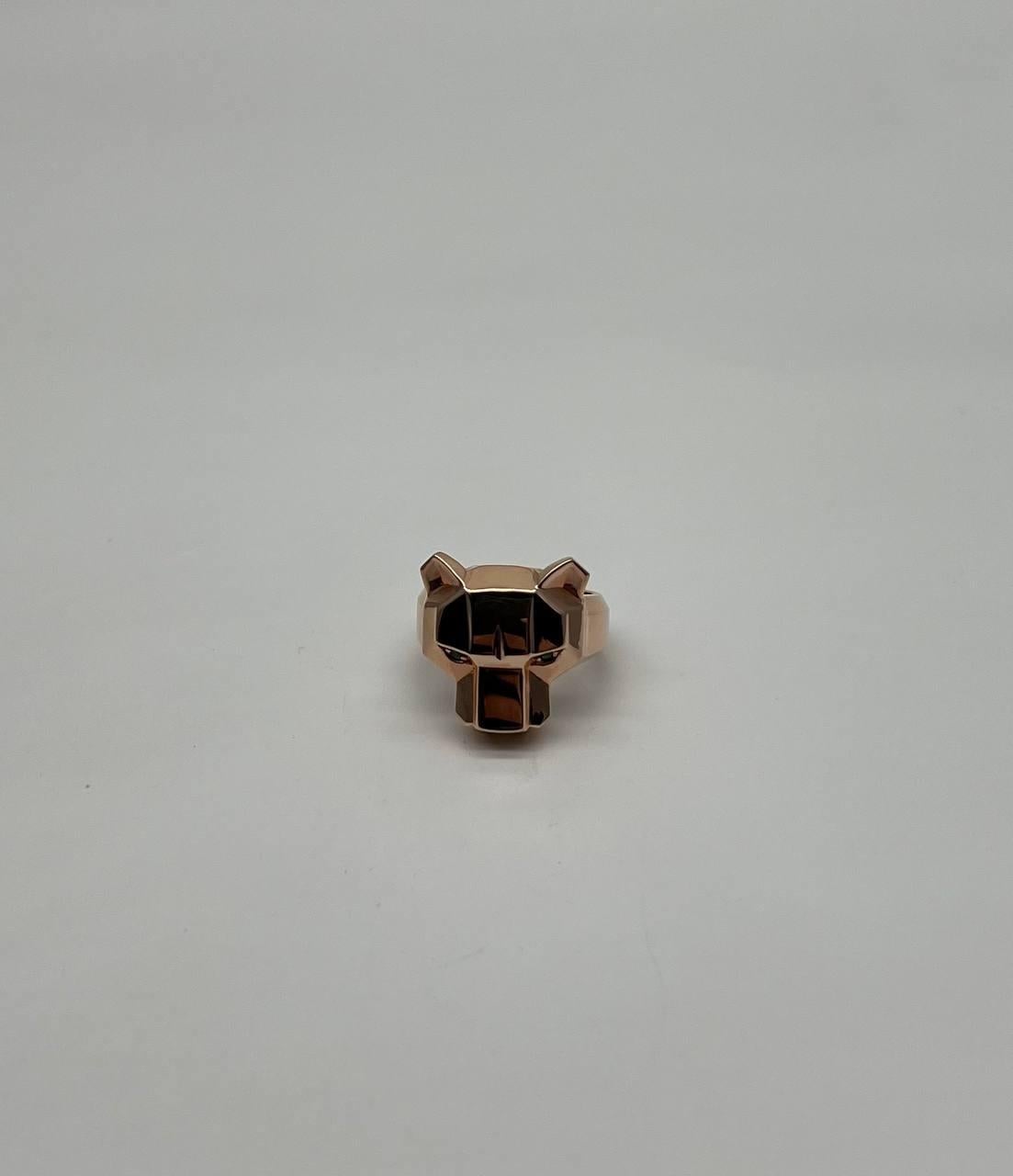 Panther Cat Emeralds Diamonds Head Face Ring 14K Rose Gold Statement Ring In New Condition For Sale In Oakton, VA