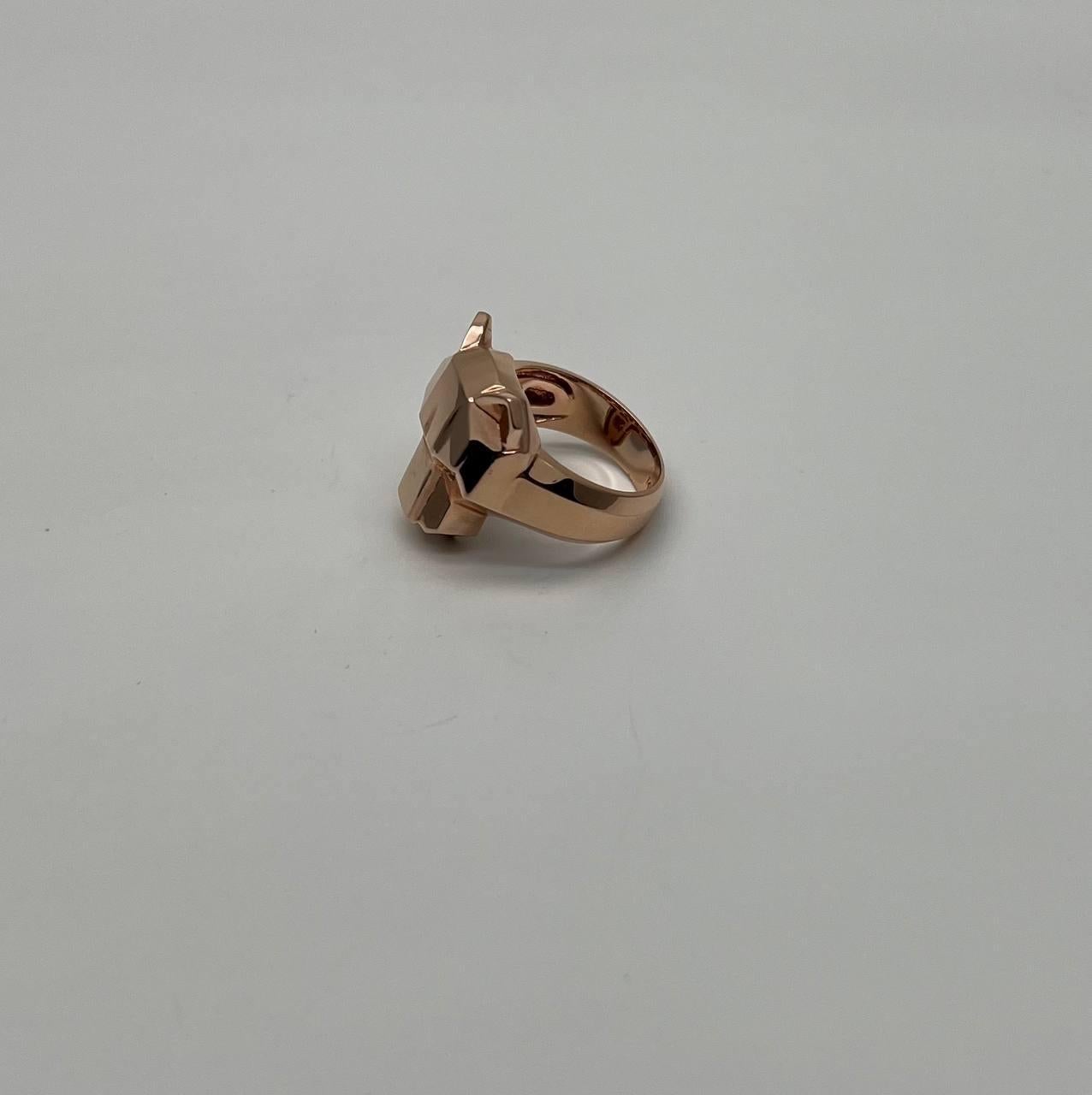 Panther Cat Emeralds Diamonds Head Face Ring 14K Rose Gold Statement Ring For Sale 3