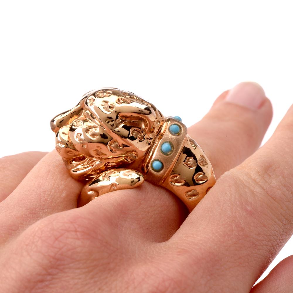 Art Nouveau Panther Designer Adlinea Turquoise 18 Karat Gold Ring