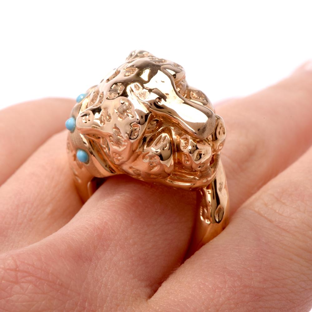 Panther Designer Adlinea Turquoise 18 Karat Gold Ring In Excellent Condition In Miami, FL