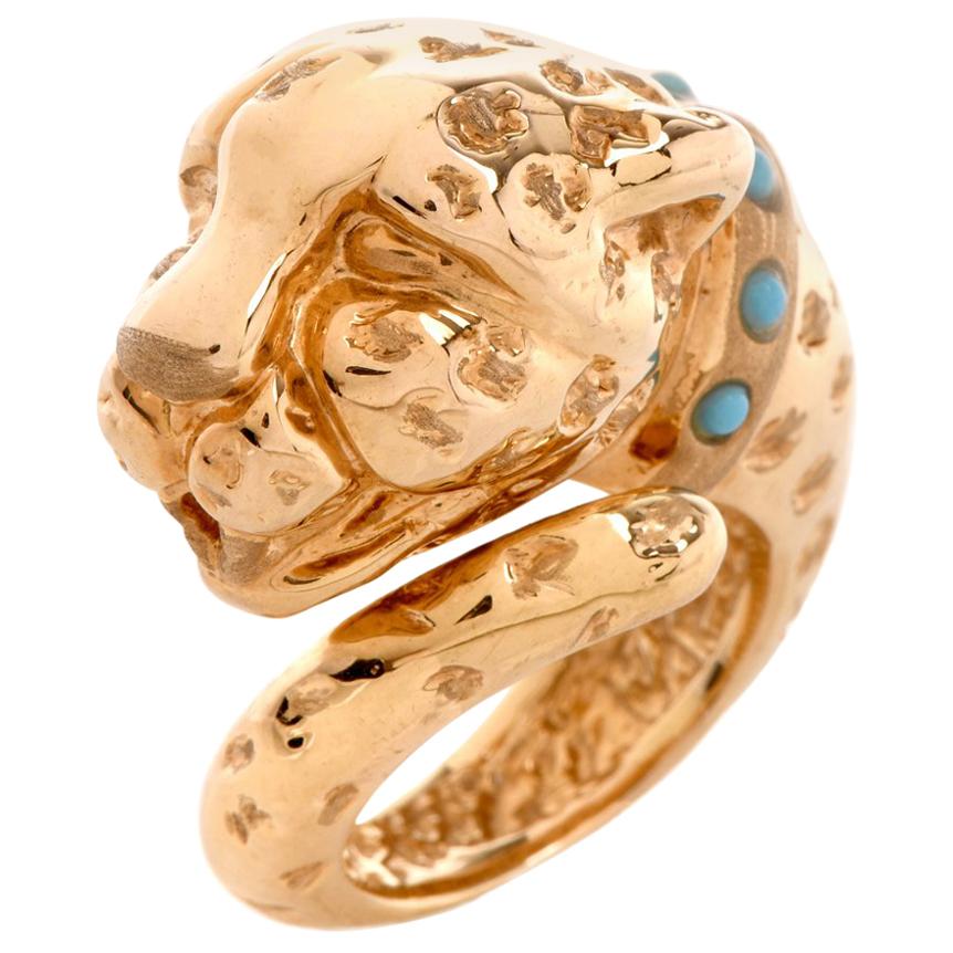 Panther Designer Adlinea Turquoise 18 Karat Gold Ring