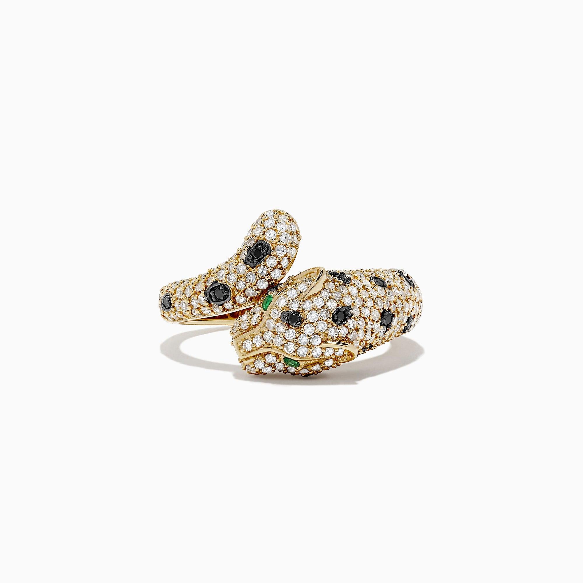 Round Cut Panther Diamond and Emerald Ring by EFFY