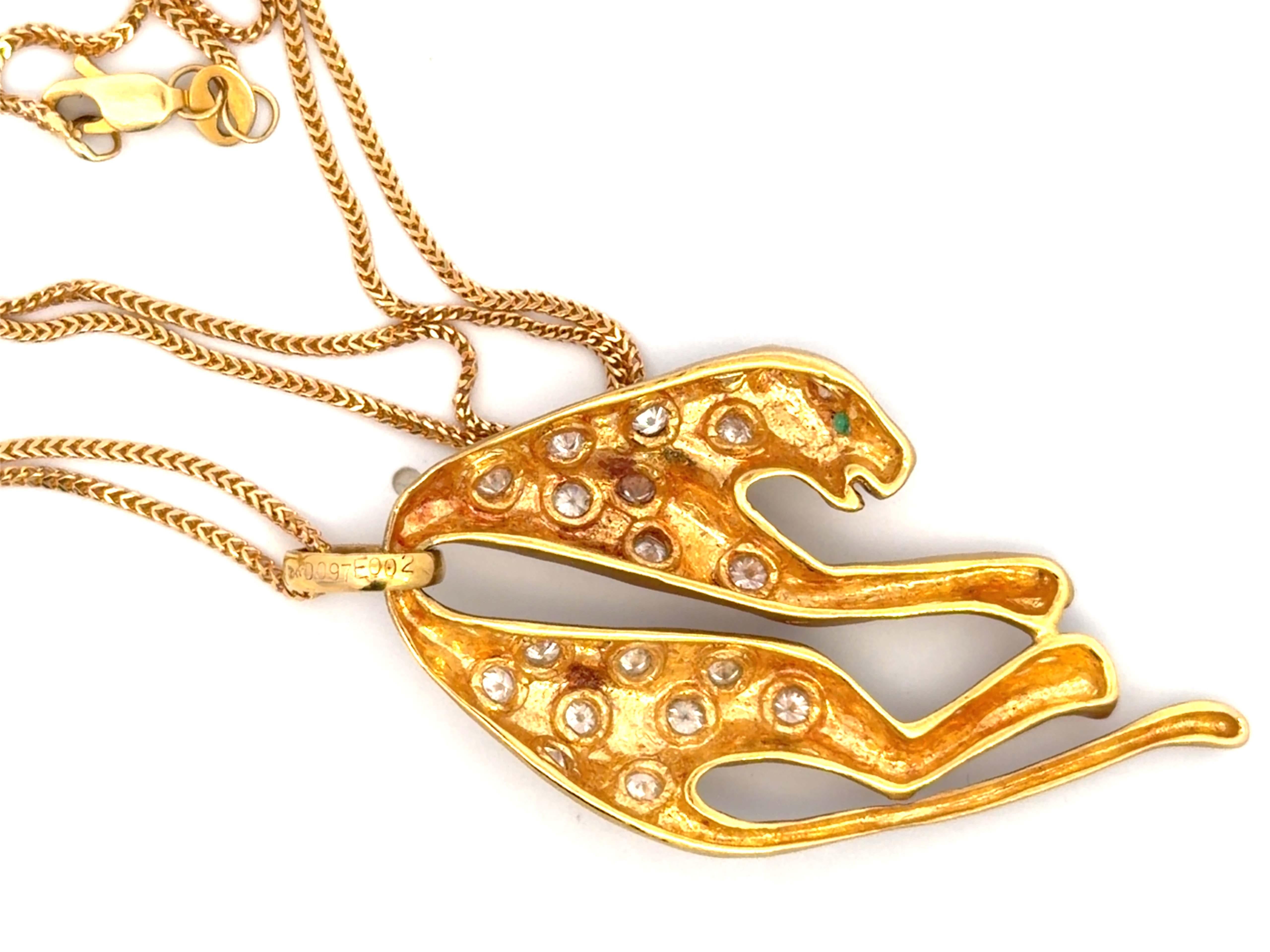 Collier Panthère Diamant Oeil d'Emeraude Or Jaune 18k en vente 7