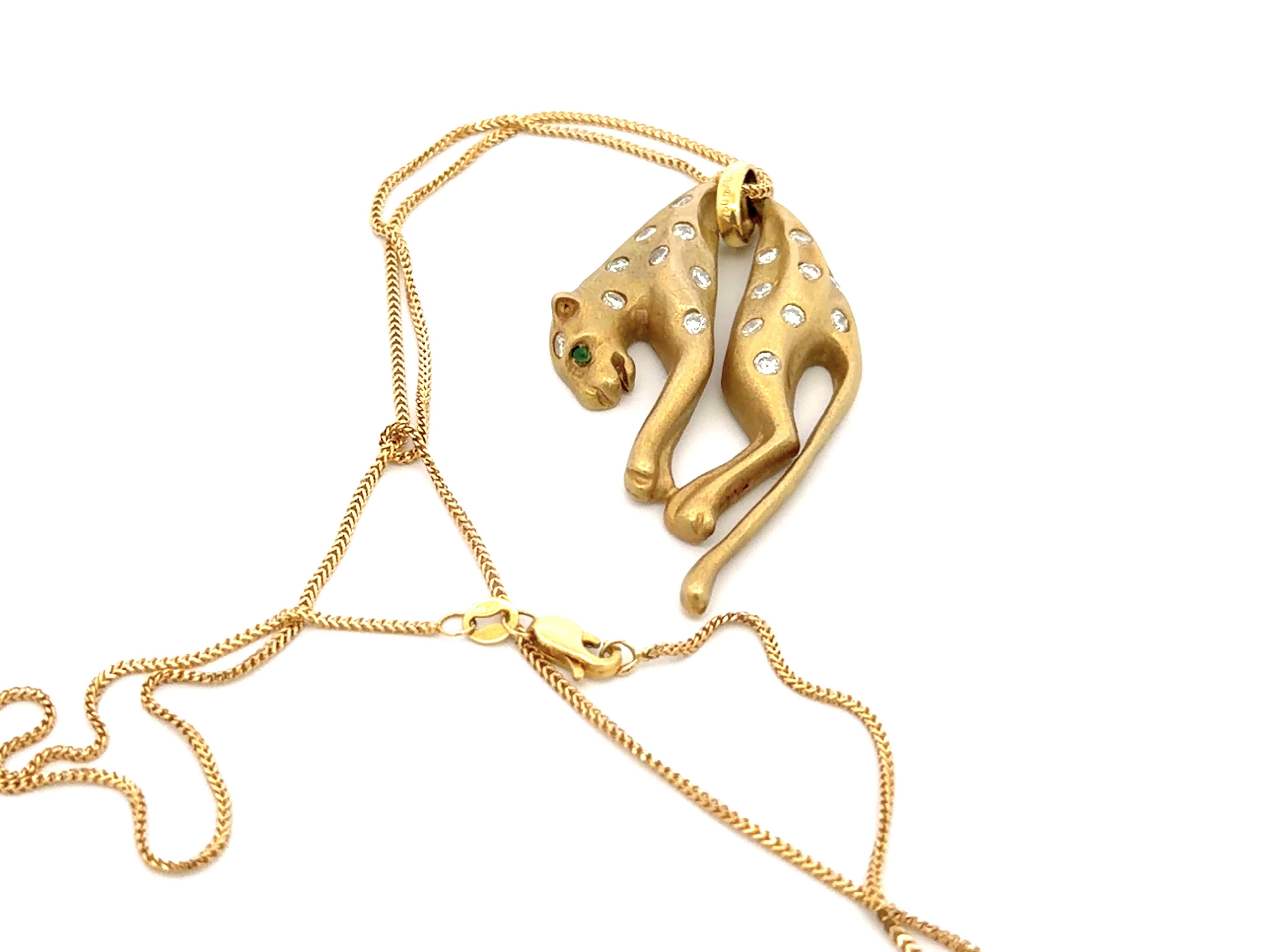 Moderne Collier Panthère Diamant Oeil d'Emeraude Or Jaune 18k en vente