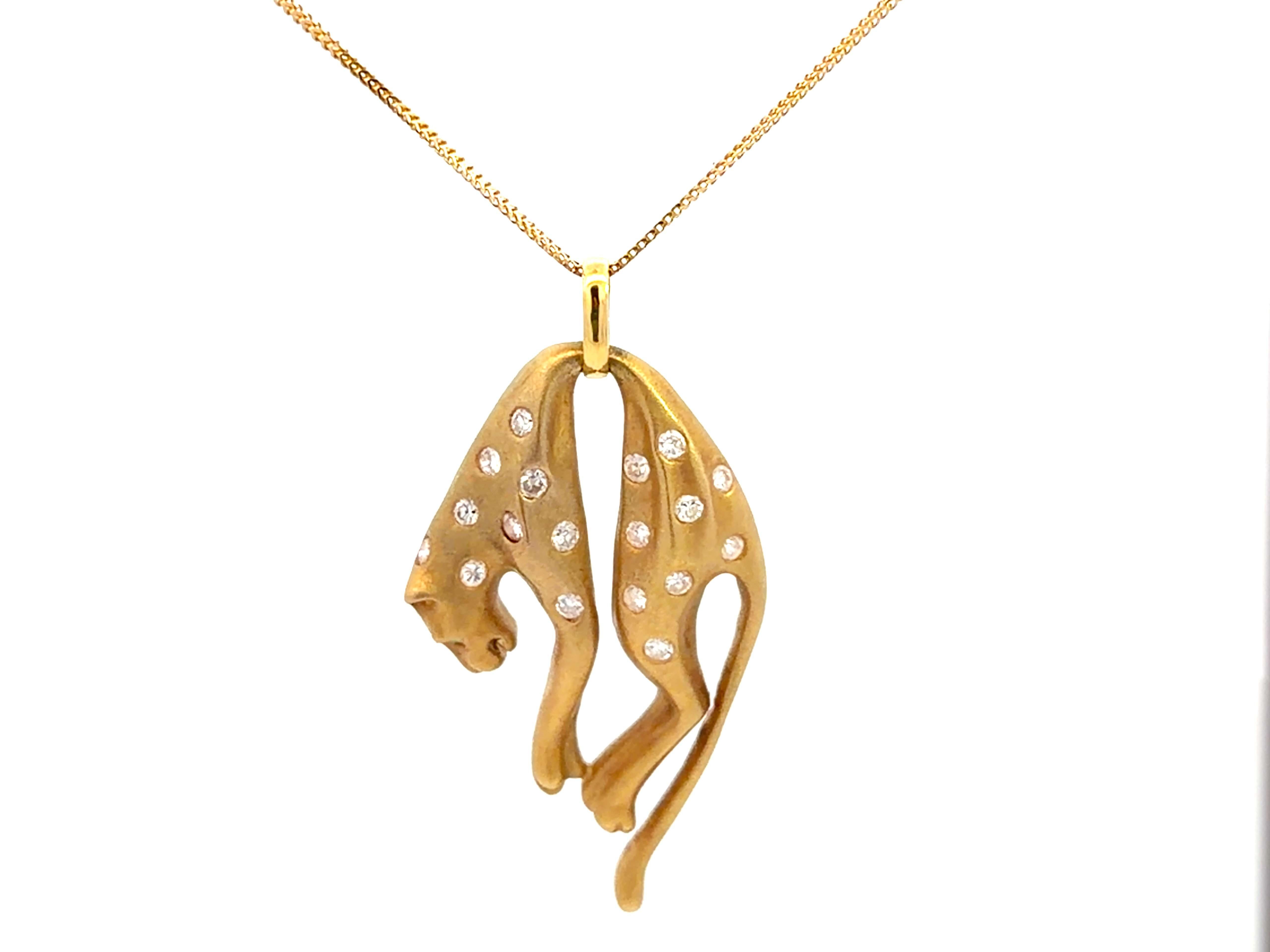 Taille brillant Collier Panthère Diamant Oeil d'Emeraude Or Jaune 18k en vente