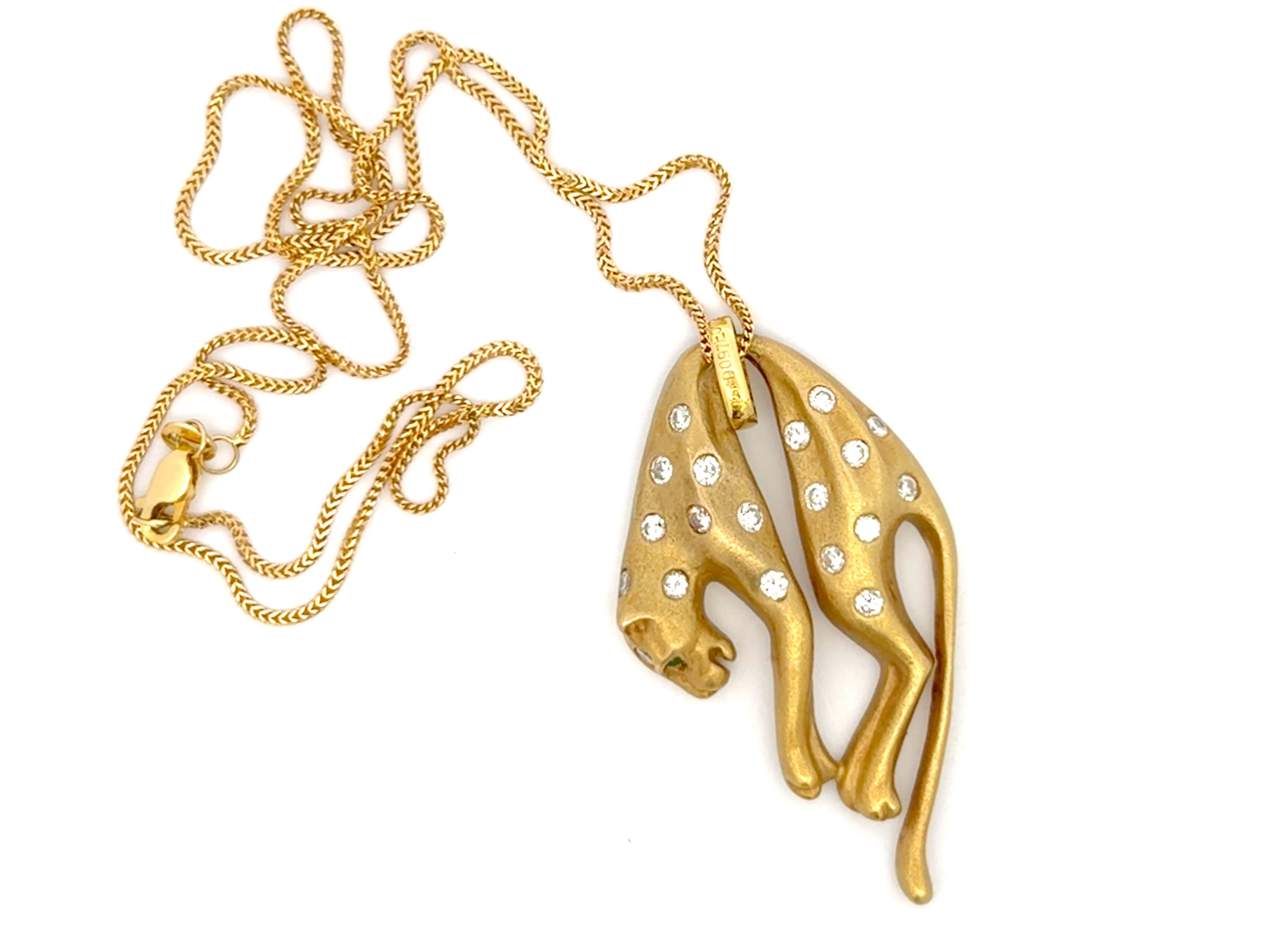 Collier Panthère Diamant Oeil d'Emeraude Or Jaune 18k Excellent état - En vente à Honolulu, HI