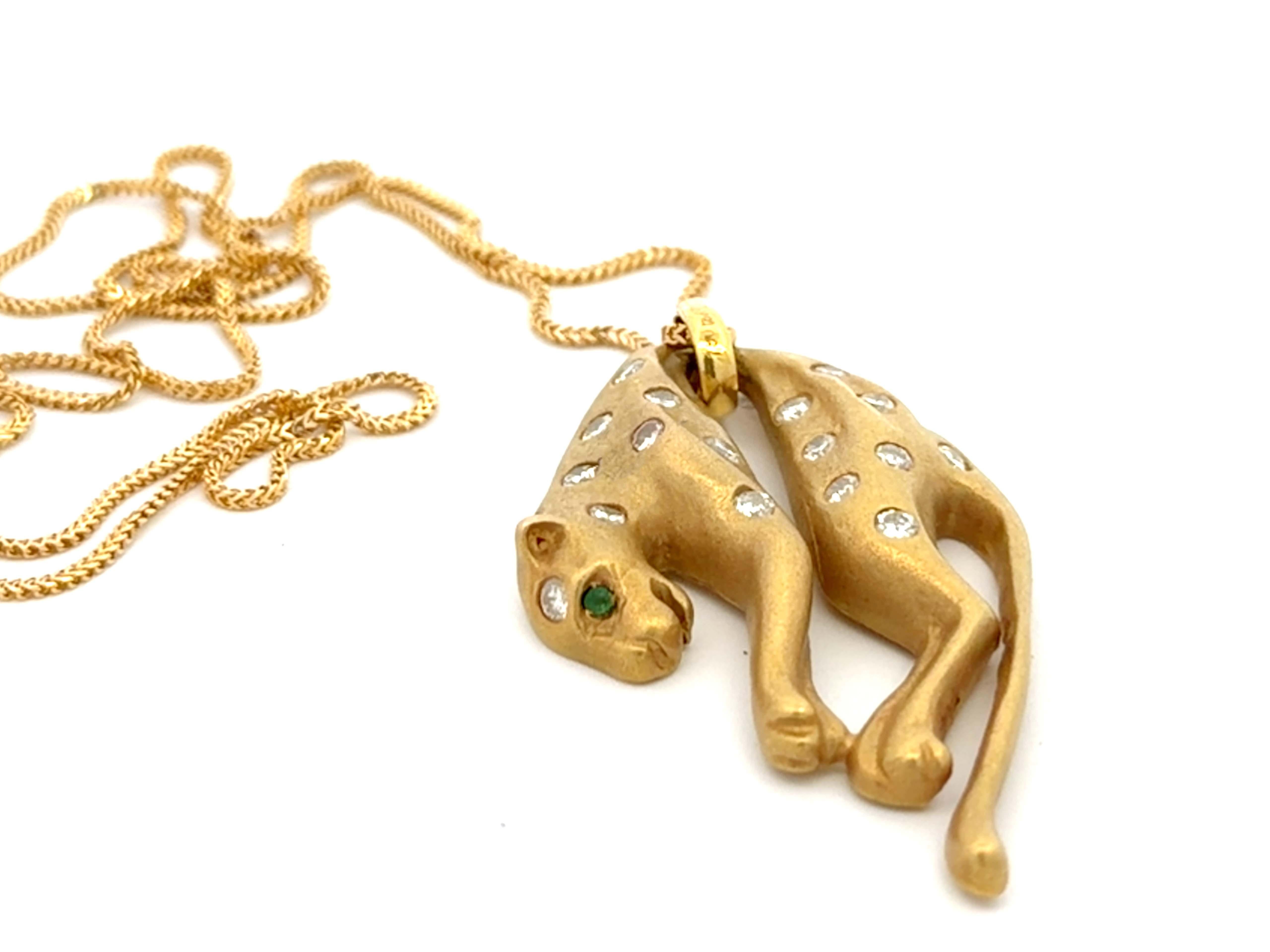 Collier Panthère Diamant Oeil d'Emeraude Or Jaune 18k Pour femmes en vente