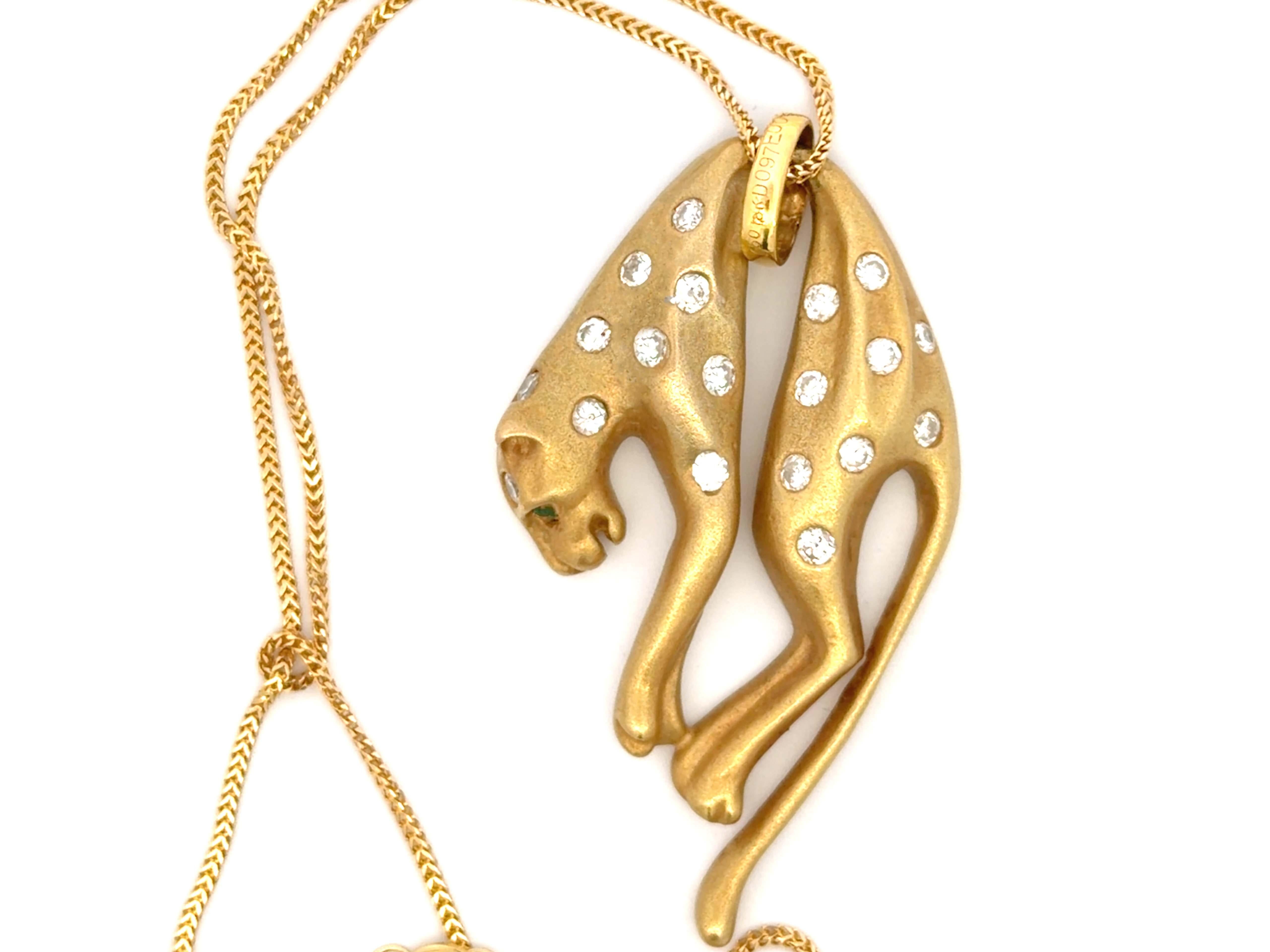 Collier Panthère Diamant Oeil d'Emeraude Or Jaune 18k en vente 1