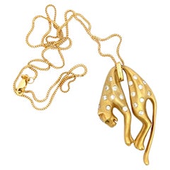 Panther Diamond Necklace Emerald Eye 18k Yellow Gold