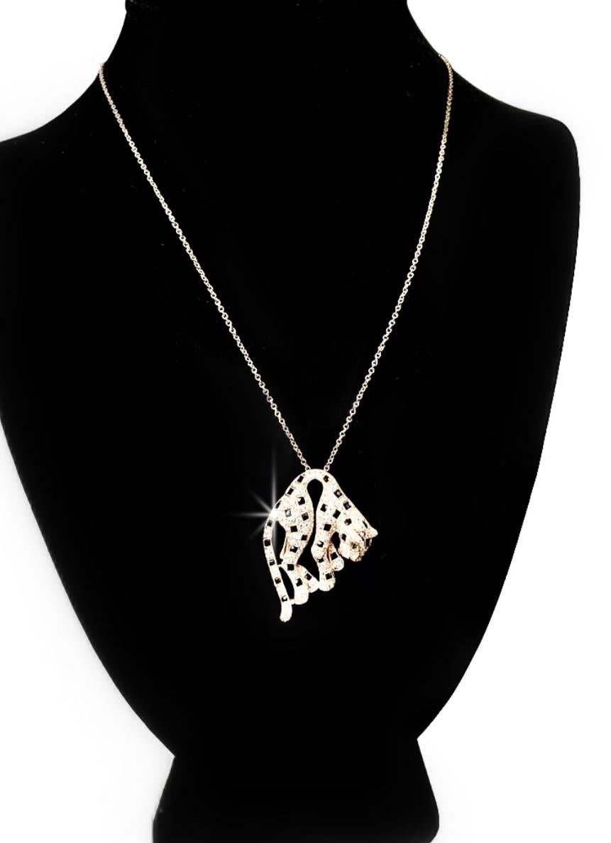 Designer-Halskette aus 18 Karat Gelbgold mit Panther-Diamant, Onyx und Tsavorit  (Rundschliff) im Angebot