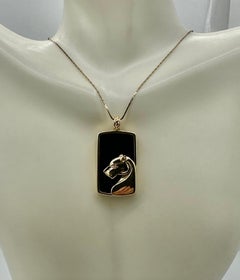 Panther Diamond Onyx Pendant Necklace 14 Karat Gold Cartier Style Lion Leopard