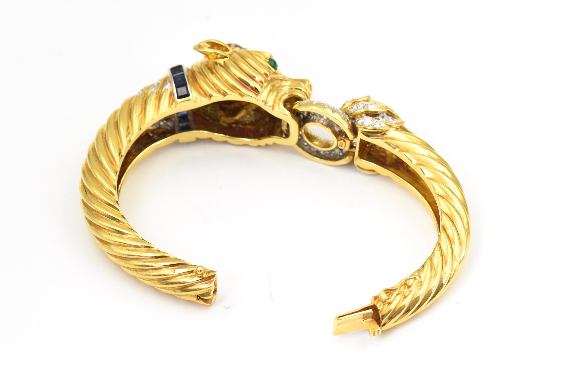 Pantera Diamante Rubí Esmeralda y Zafiro Pulsera de Oro en venta 5
