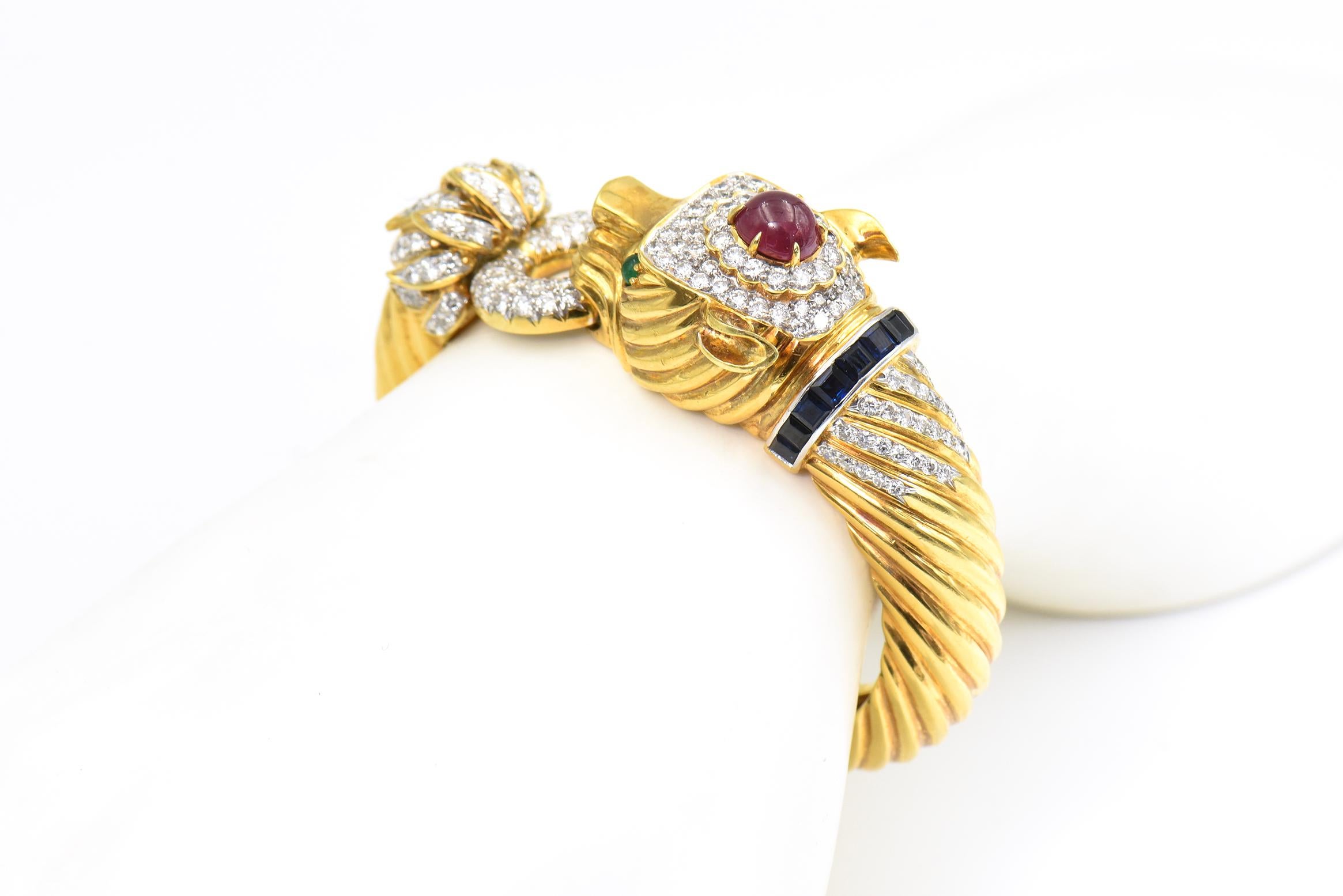Pantera Diamante Rubí Esmeralda y Zafiro Pulsera de Oro en venta 8