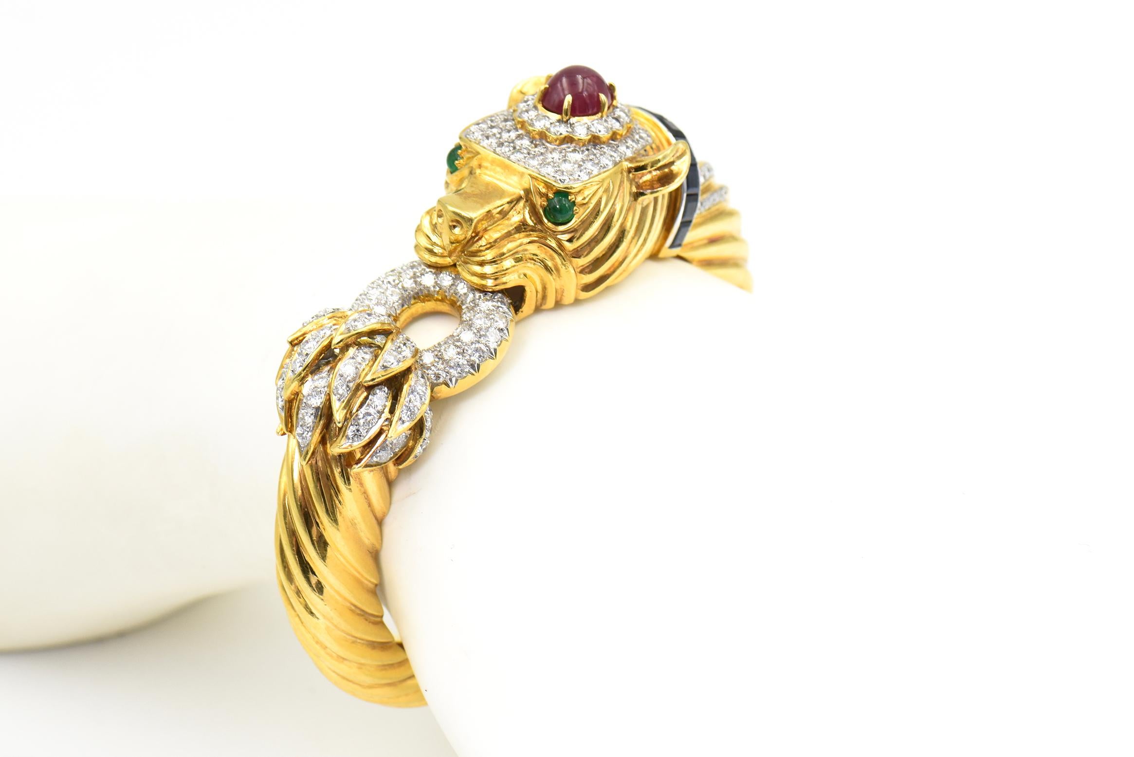 Pantera Diamante Rubí Esmeralda y Zafiro Pulsera de Oro en venta 9