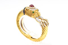 Panther Diamond Ruby Emerald and Sapphire Gold Bangle Bracelet