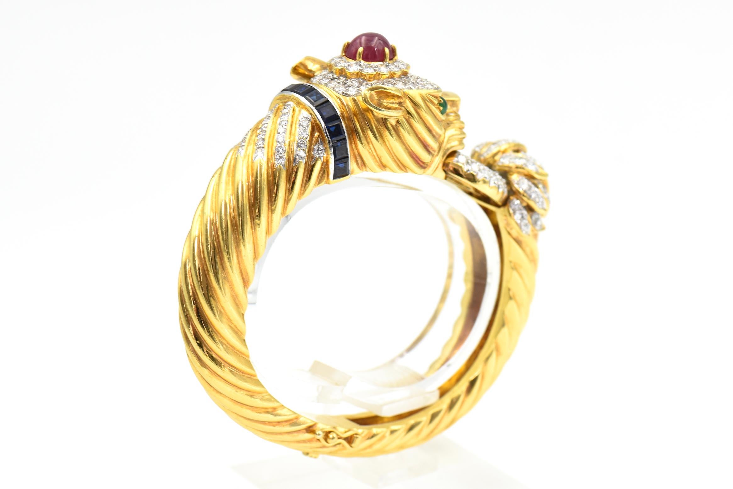 Pantera Diamante Rubí Esmeralda y Zafiro Pulsera de Oro en venta 1