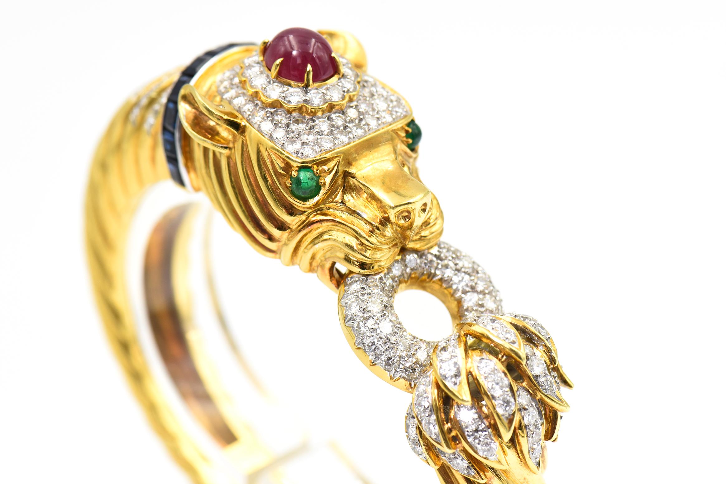 Pantera Diamante Rubí Esmeralda y Zafiro Pulsera de Oro en venta 2